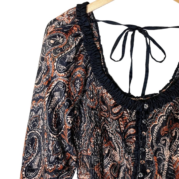 Free People Dare Me Velvet Paisley Smocked Blouse - Picture 4 of 7
